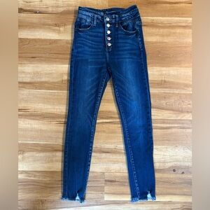 Kancan Ultra High-Rise Button Fly Skinny Ankle Jeans, Raw Hem, Size 25